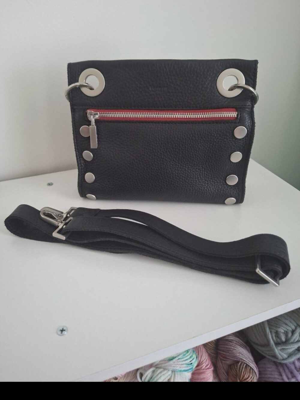 Hammitt Black Pebbled Leather Crossbody Bag with Silver Hardware